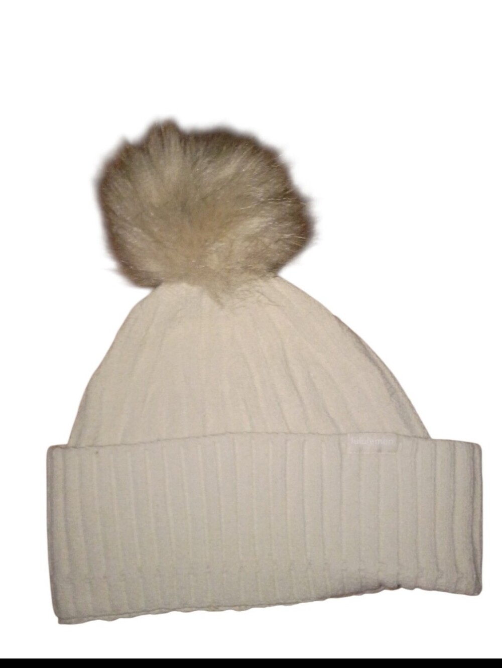 Lululemon Cable Knit Pom Beanie Hat Cream Pom Pom Ribbed Knit Beanie